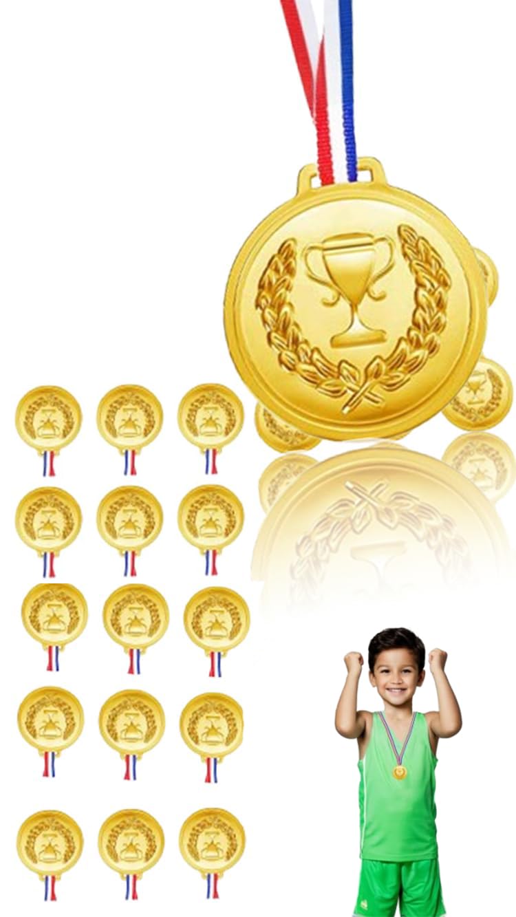 Sweet seven 18 Plastic Gold Olympic Medals for Awards, Champion Medal Perfect for Sports, Soccer, Gymnastics, Competitions, and Parties, Ideal Awards for Kids and Adults, for Birthday Party Favors