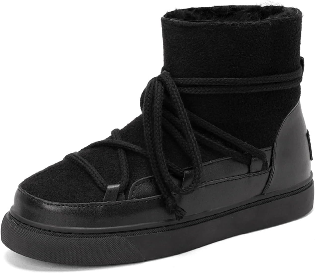 Womens Boots Use synthetic wool snow boots, flat shoes with ropes and rounded tips, brown and black, for winter(Hortel�,38)