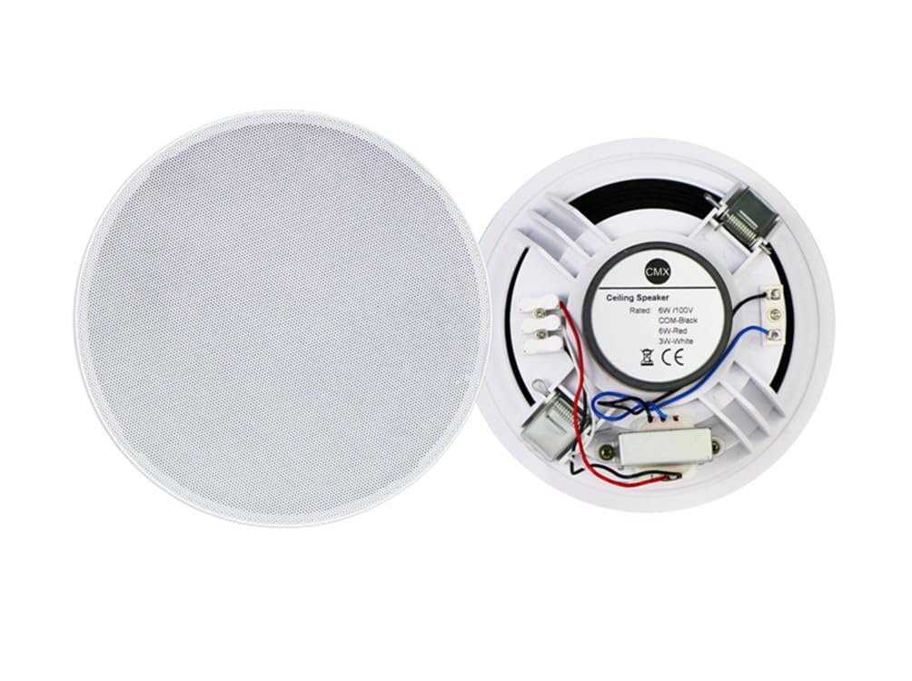 CMX Audio Frameless Ceiling Speaker Transformer, 6W/3W Rated Output, 6.5-Inch Dual Cone Unit, Fireproof Frameless Commercial Speaker for PA/VA Systems (Classic)