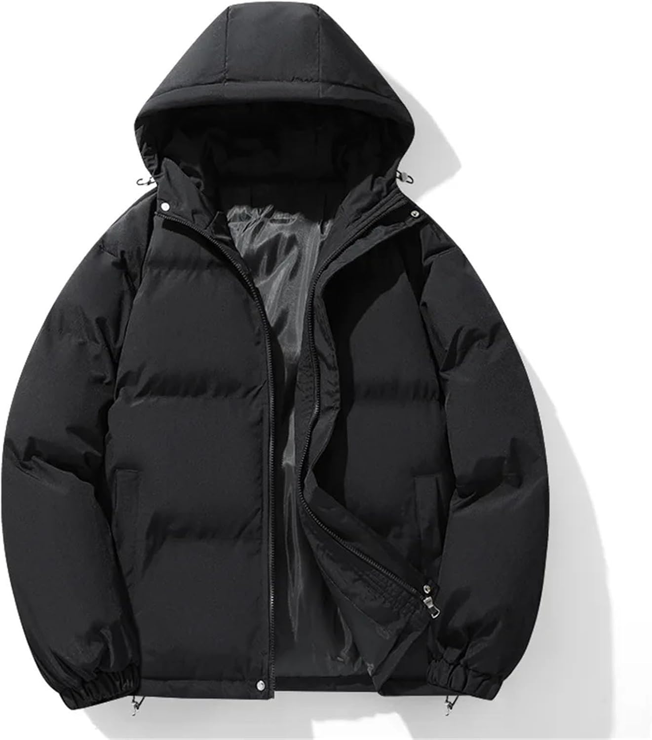 Mens Down Hooded Cotton Jacket Loose and Large Size Business Casual Warmth Coats
