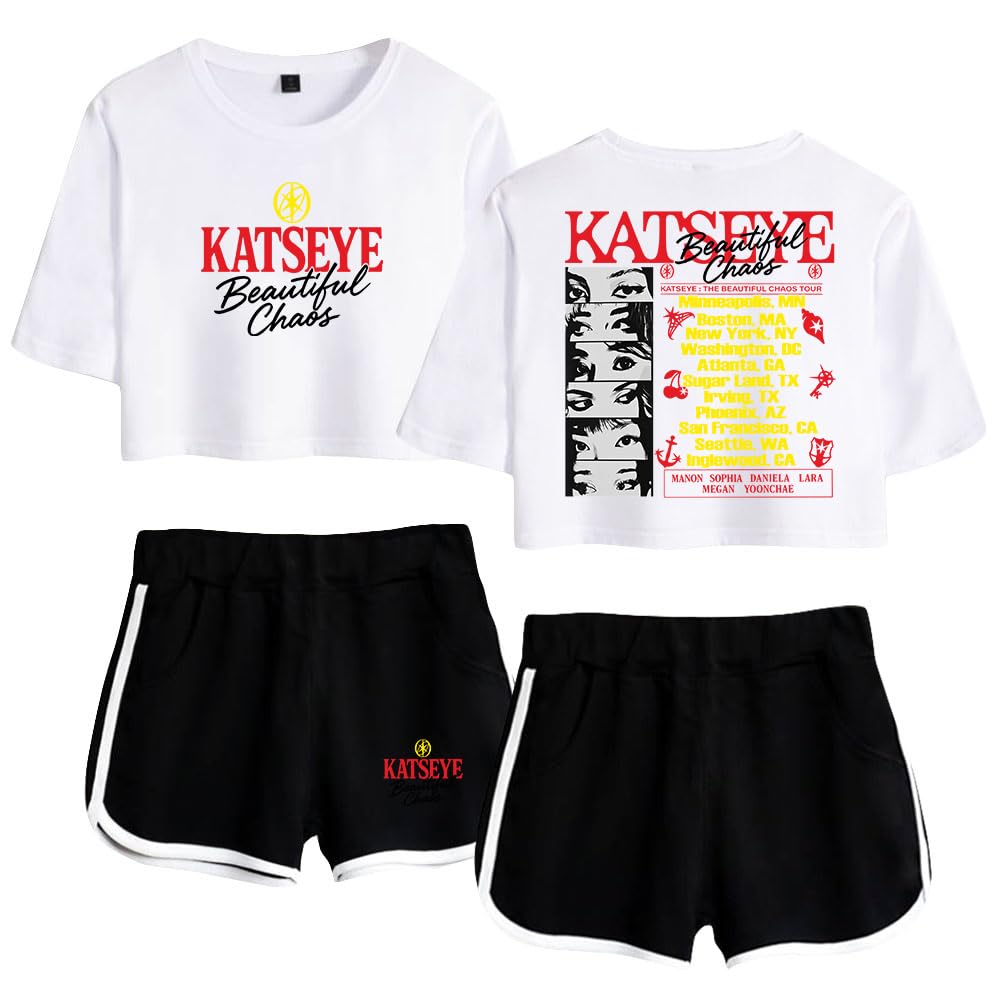 Katseye The Beautiful Chaos Tour Conjunto de Camiseta Corta y Pantalones Cortos para Mujer