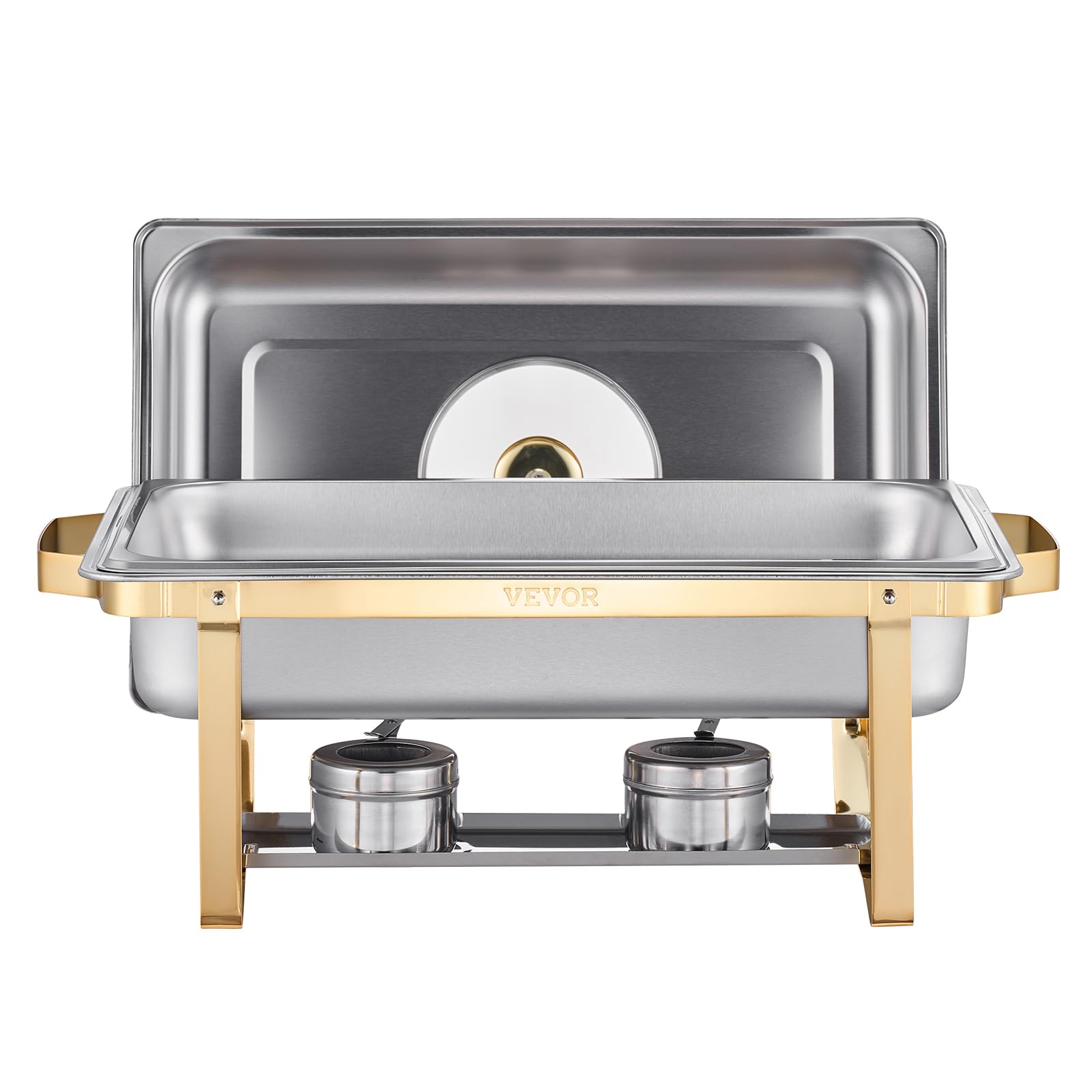 VEVOR Chafing Dish Set Speisenwärmer Edelstahl mit 4 Behältern in voller Größe (7,5 L pro), rechteckiger Wärmespender mit sichtbarem Deckel & Wasserpfannenständer & Brennstoffhalter, für Partys