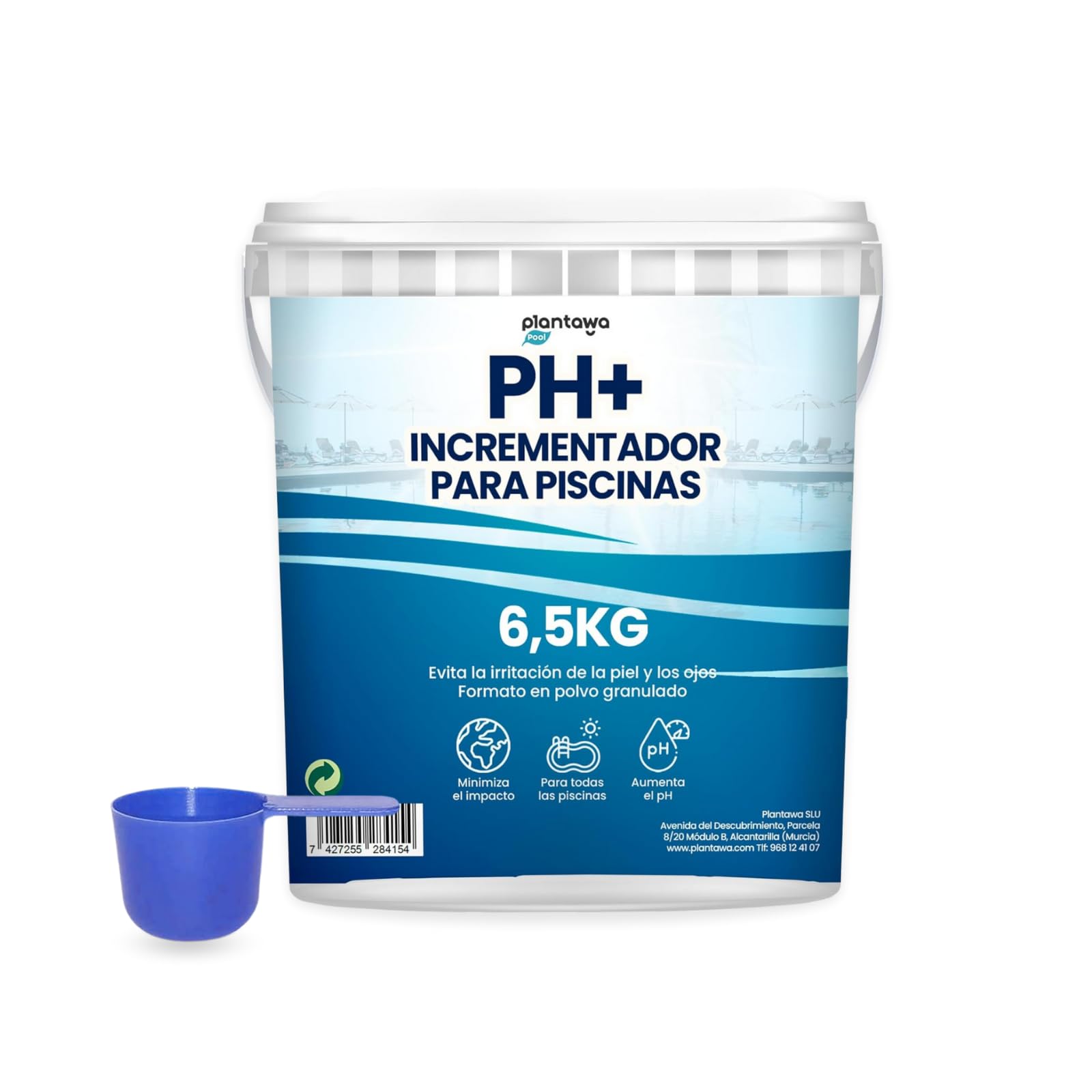 PLANTAWA Incrementador pH Piscina Plus 6,5KG | Elevador pH+ para Piscinas y Spas en Formato Polvo, Aumenta el pH del Agua, Mantenimiento Fácil, Efectivo y Duradero.