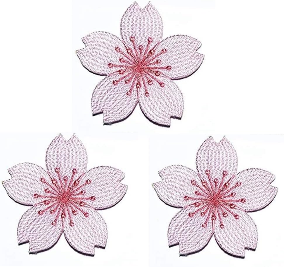 Umama Patch Set of 3 Beautiful Cherry Blossoms Flower Embroidery Patch Beautiful Japanese Cherry Blossoms Pink Sticker Cartoon Iron on Applique Patches Craft DIY Clothes Jeans T-Shirt Hat Backpacks