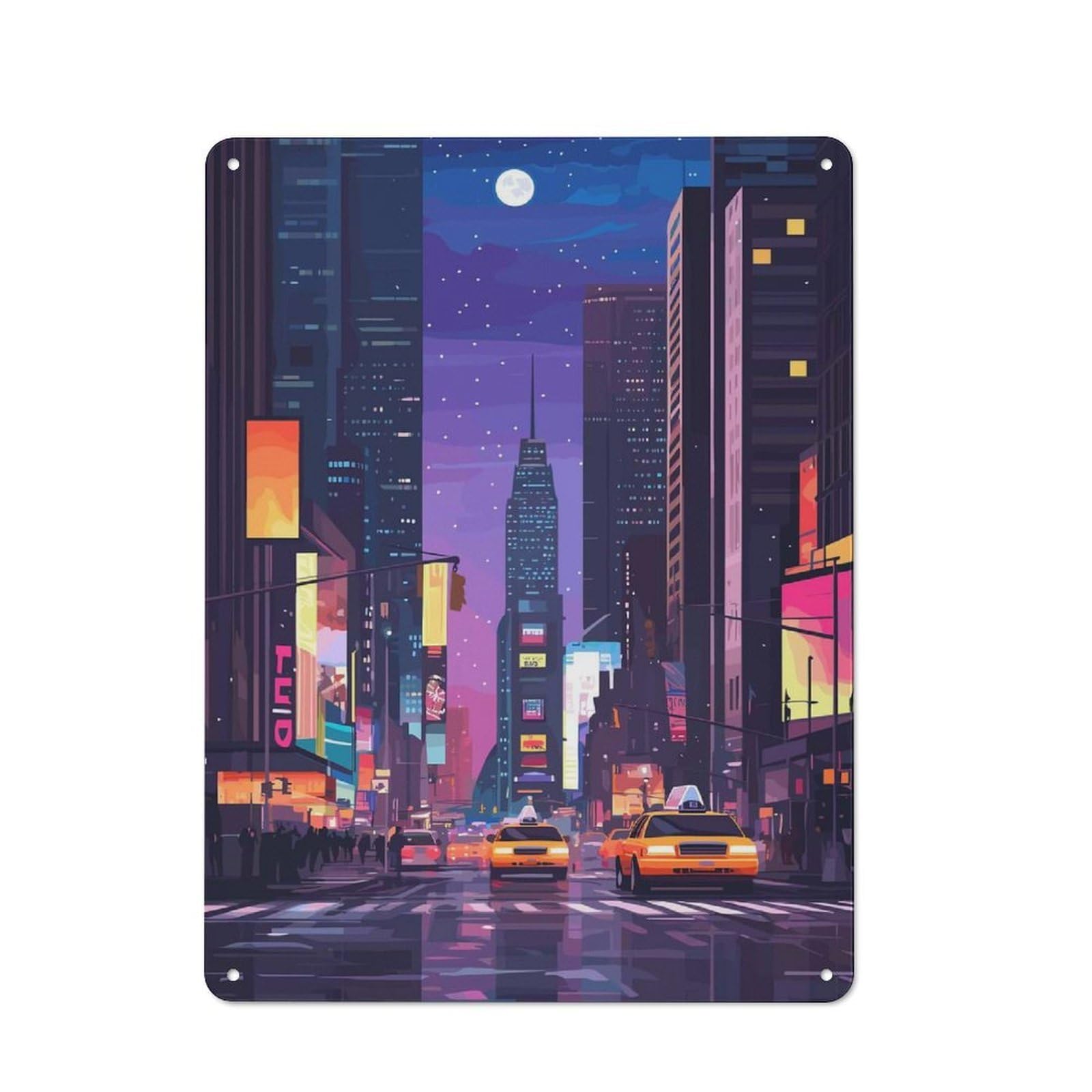 Classic Nighttime Cityscape Metal Wall Plaque 40x30cm, Nostalgic Wall Art for Living Room, Hallway, Kitchen Or Cafe