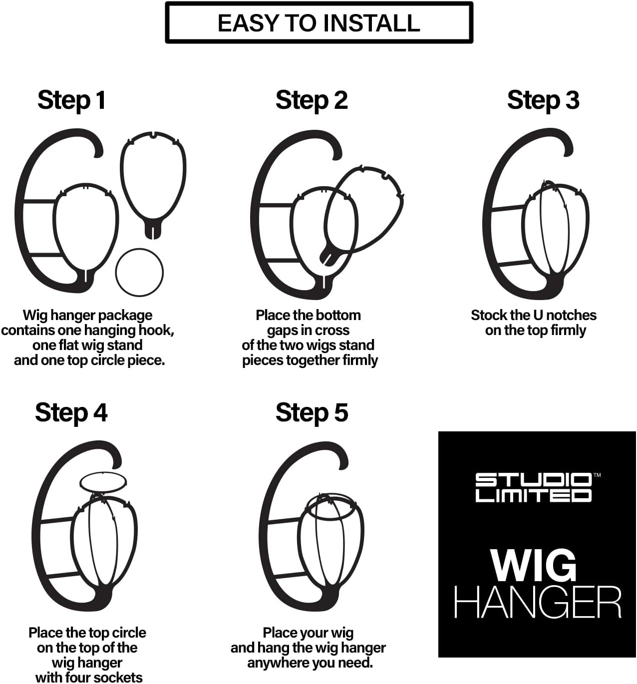 STUDIO LIMITED (6 Packs) Portable Wig Hanger for all wigs and hats with Durable Wig Stand Tool Holder (White)