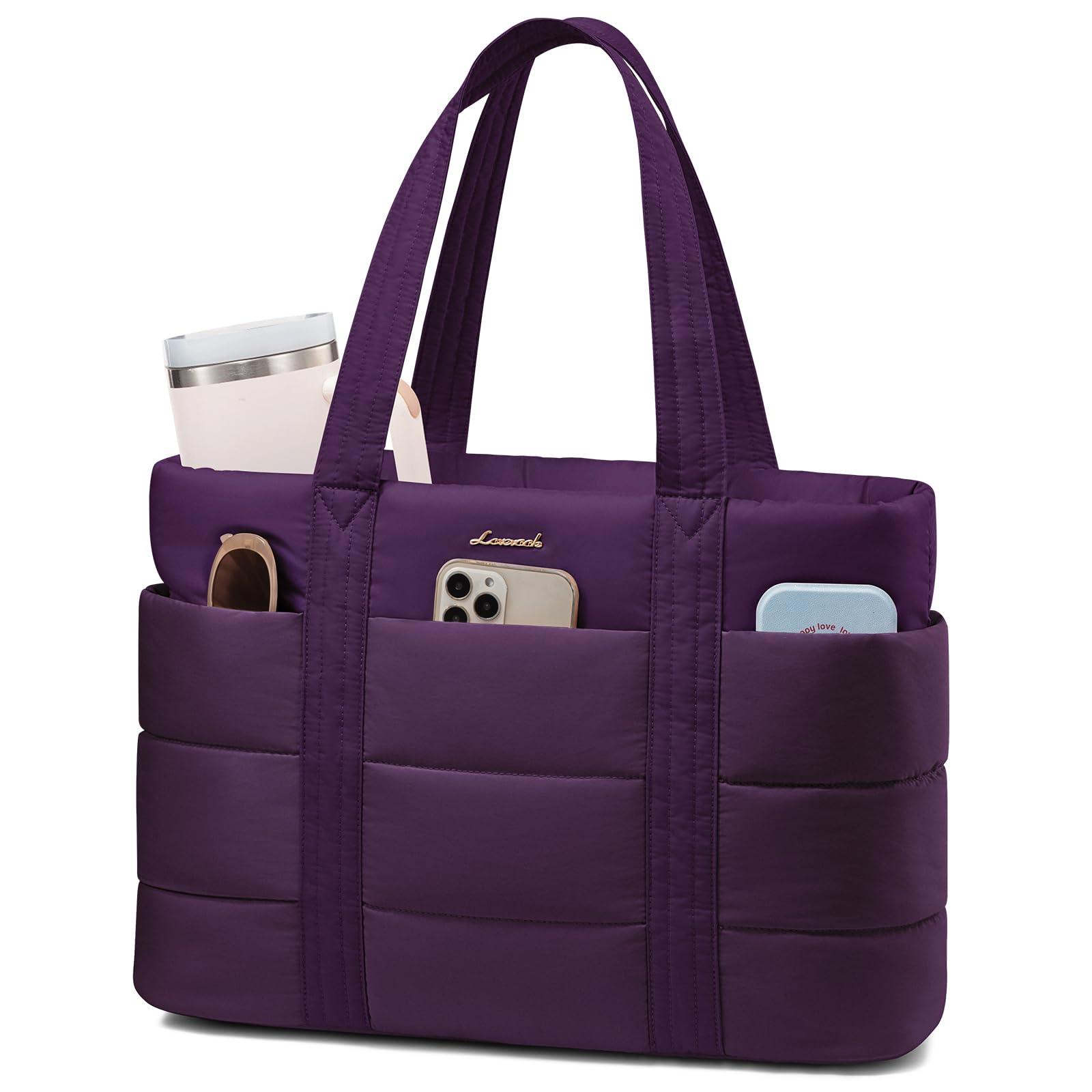 LOVEVOOK Tote Bag for Women, Large Puffer Work Tote Laptop Bag, Lightweight Travel Tote Bag with Zipper Gifts for Women