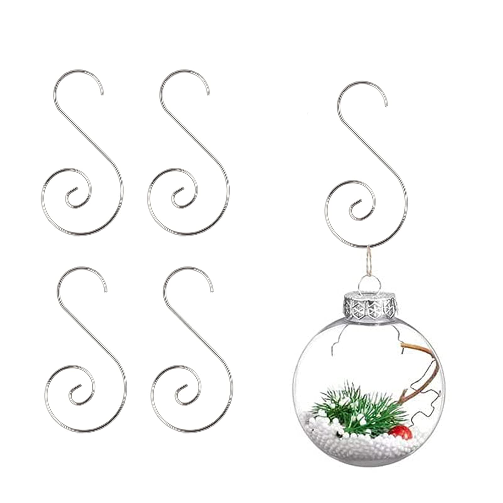 HERZWILD 100pcs Bauble Hooks, Christmas Tree Hooks, Ornament Hooks, Bauble Hangers - S Shape (Silber/B)