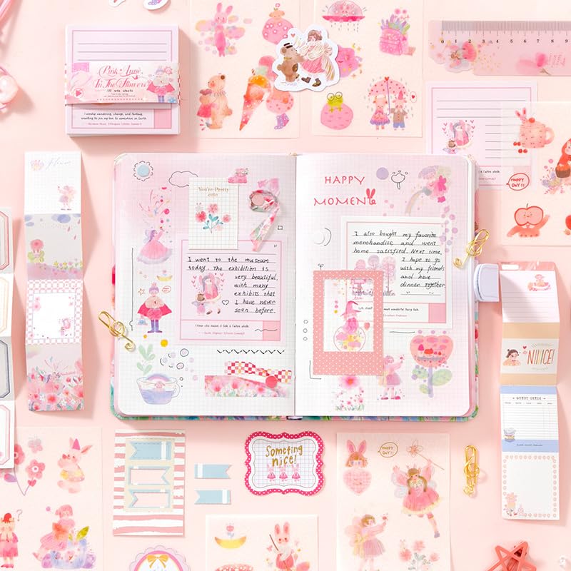 Image of WEMOL Vintage Journal Scrapbook Pack Kit for Art Journaling Bullet, Planners DIY Paper Stickers, Craft Kits Notebook, Collage Album Aesthetic Sticker (Big Pink)
