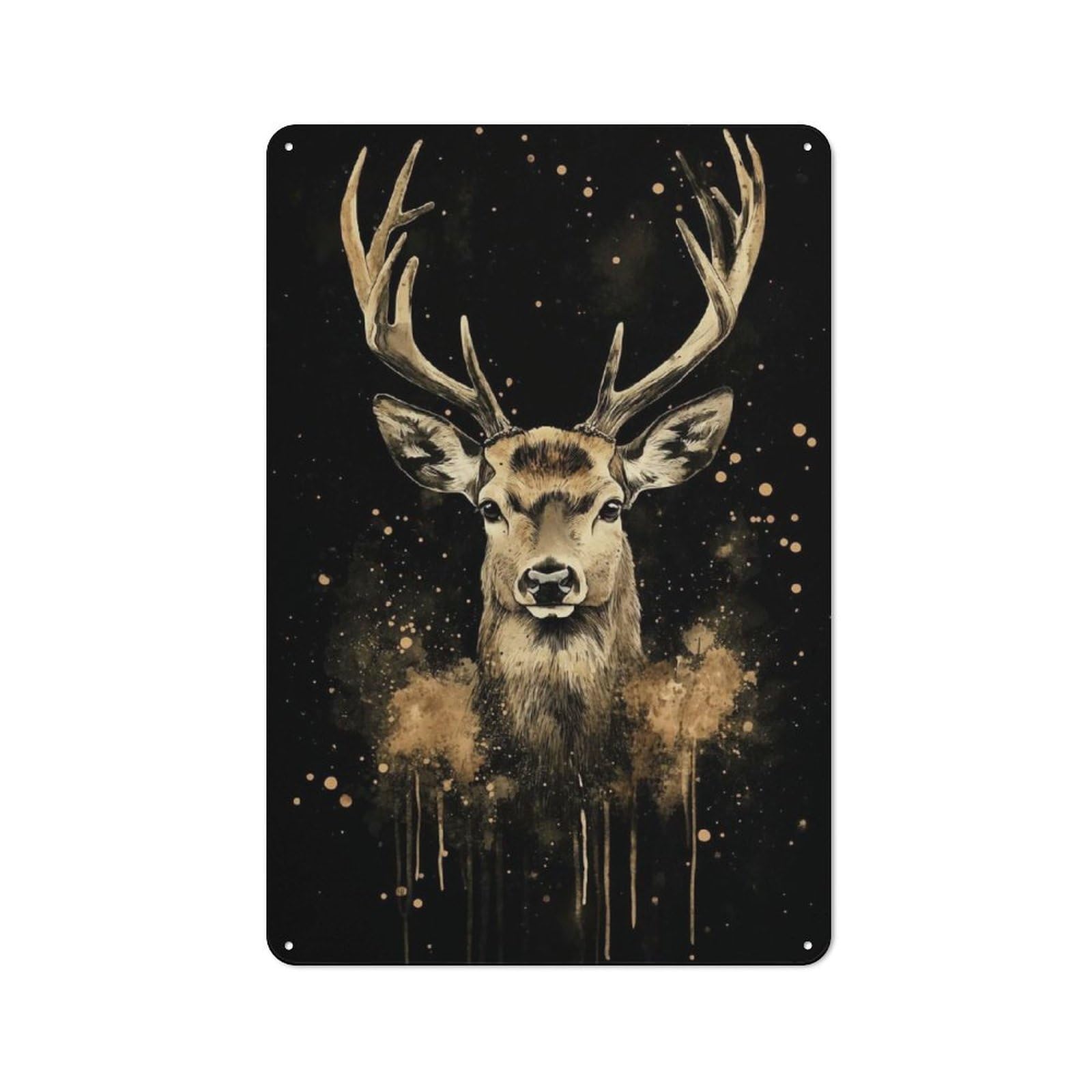 Junmoney Golden Deer Watercolor Retro Tin Sign 30X20cm For Bar Or Restaurant, For Collectors Of Retro Metal Wall Decor