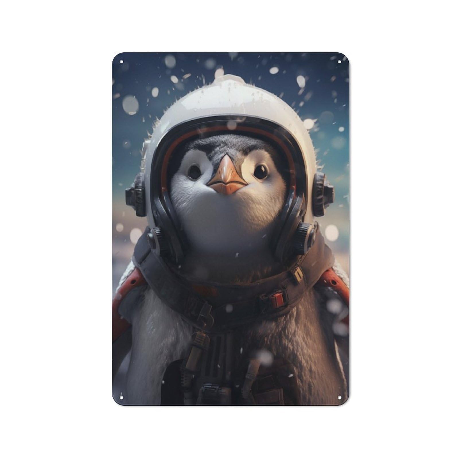 Junmoney Cute Astronaut Penguin Industrial Tin Wall Sign 30X20cm Featuring Urban Room Decor For Workspace, Cafe, Hallway Or Garage