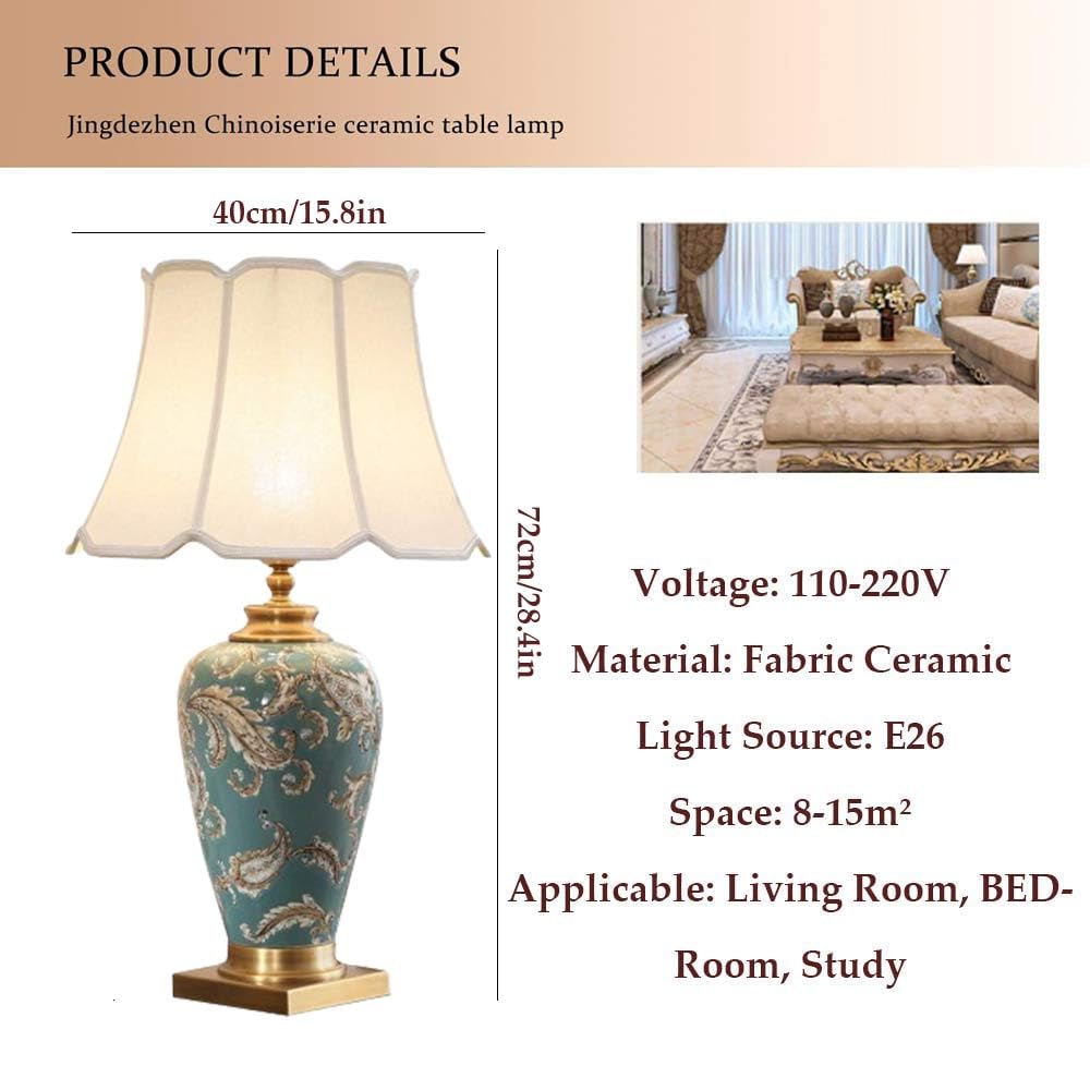 28,4-Calowa Wysokość Zielonej Ceramicznej Lampy Stołowej Led, Chińskie Orientalne, Ręcznie Malowane Ceramiczne Lampy Stołowe, Lampka Nocna, Lampka Nocna Do Sypialni, Lamp