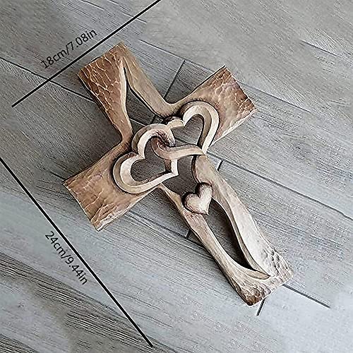 Swhcvj Gesneden houten kruis verweven harten, Muur Opknoping Houten Kruis Hand Gesneden Antiek Ontwerp, Liefde God Houten Muur Kruis voor Thuis Woonkamer Decor - Image 8