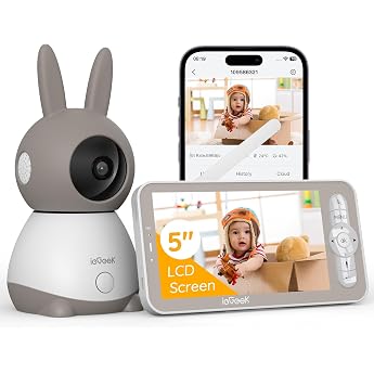 ieGeek Baby Monitor with Camera 2K 3MP, 5 Inch WiFi Video Baby Monitor with PTZ 360&deg;, Automatic Tracking, Night Vision, Motio
