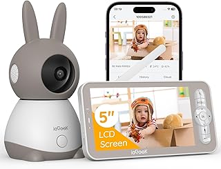 ieGeek Babyphone mit Kamera 2K 3MP, 5 Zoll WLAN Video-Babyfon mit PTZ 360°, automatischer Verfolgung, Nachtsicht, Bewegungserkennung, Weinerkennung, App-Steuerung, Temperaturanzeige