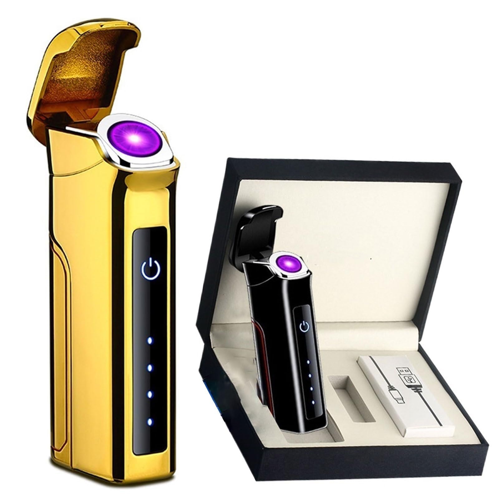 Accendino ad arco elettrico di grande capacità, batteria sostituibile ricaricabile tramite USB, accendino antivento senza fiamma a doppio arco con interruttore con sensore tattile, indicatori di livel