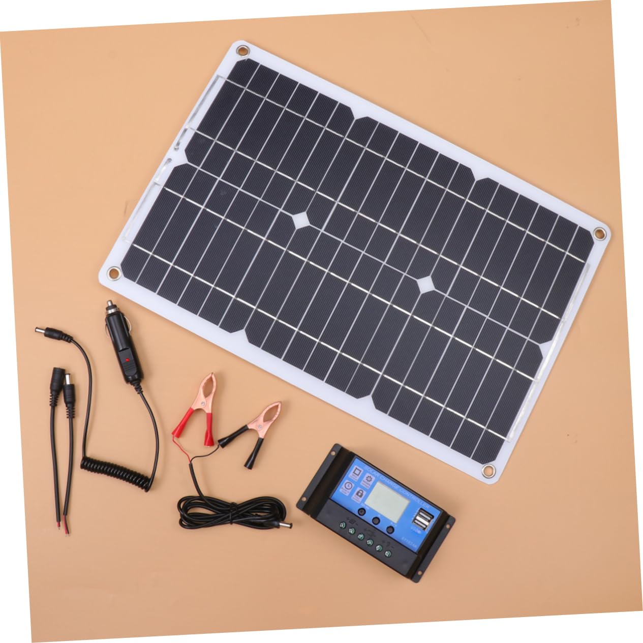 ibasenice Panneau Solaire Monocristallin Charge Téléphone 18w avec Contrôleur, 5v/12v Noir et Démarrage D'urgence pour Extérieur
