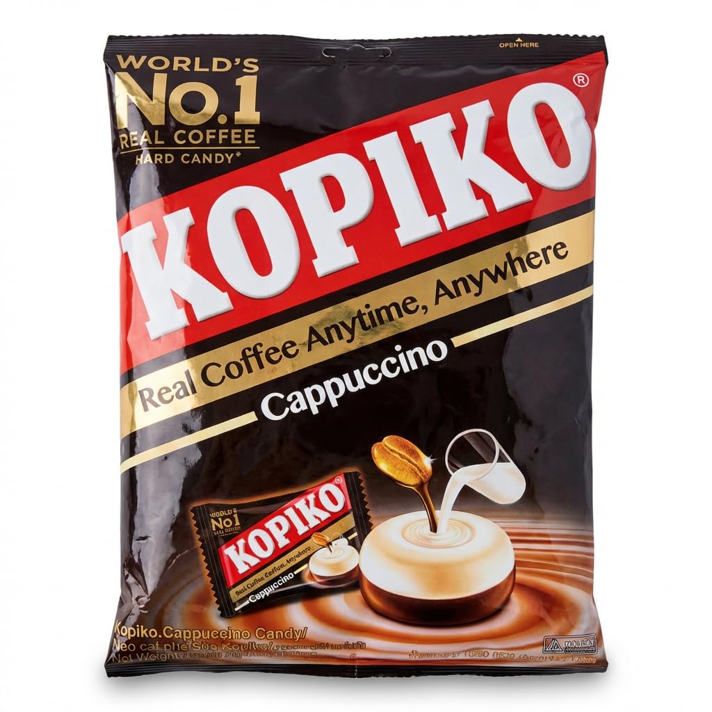 Kopiko Cappuccino Coffee Candy 1050 g (300 cukierków) - Halalowe cukierki kawowe w stylu cappuccino - Duże opakowanie - Kremowy smak kawy - Opakowania indywidualne