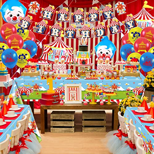 Carnival Birthday Party Decorations, Includes Circus Happy Birthday Banner, Circus Balloons, Tablecloth, Cupcake Toppers, Circus Carnival Party Supplies For Kids Boys Girls Carnival Theme Party #TOP5