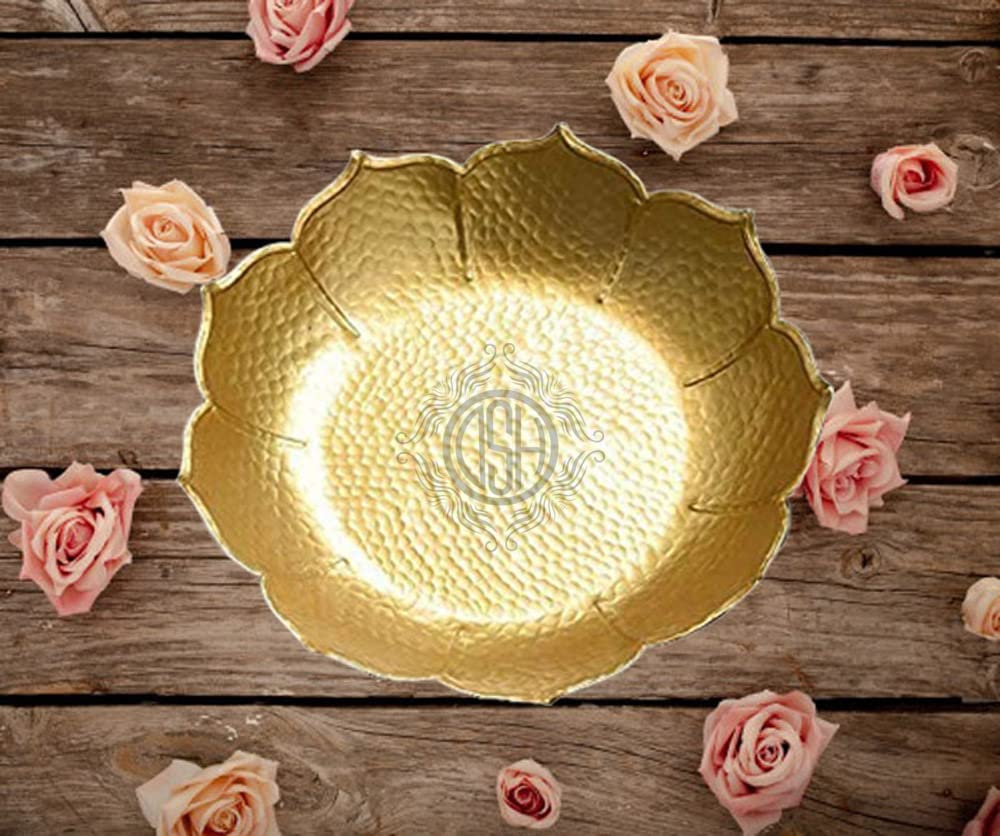 DSH Decorative Urli Bowl Lotus Design Border for Flowers and Tea Light Candles - Gold (Small)