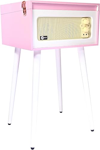 Miniatura 3 de Arkrocket - Tocadiscos retro con 3 velocidades y Bluetooth, con altavoces integrados y patas extraíbles, edición limitada, color rosa y blanco