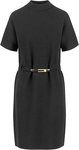 APART Fashion Strickkleid mit Gürtel Vestido, Negro, 46 Mujeres