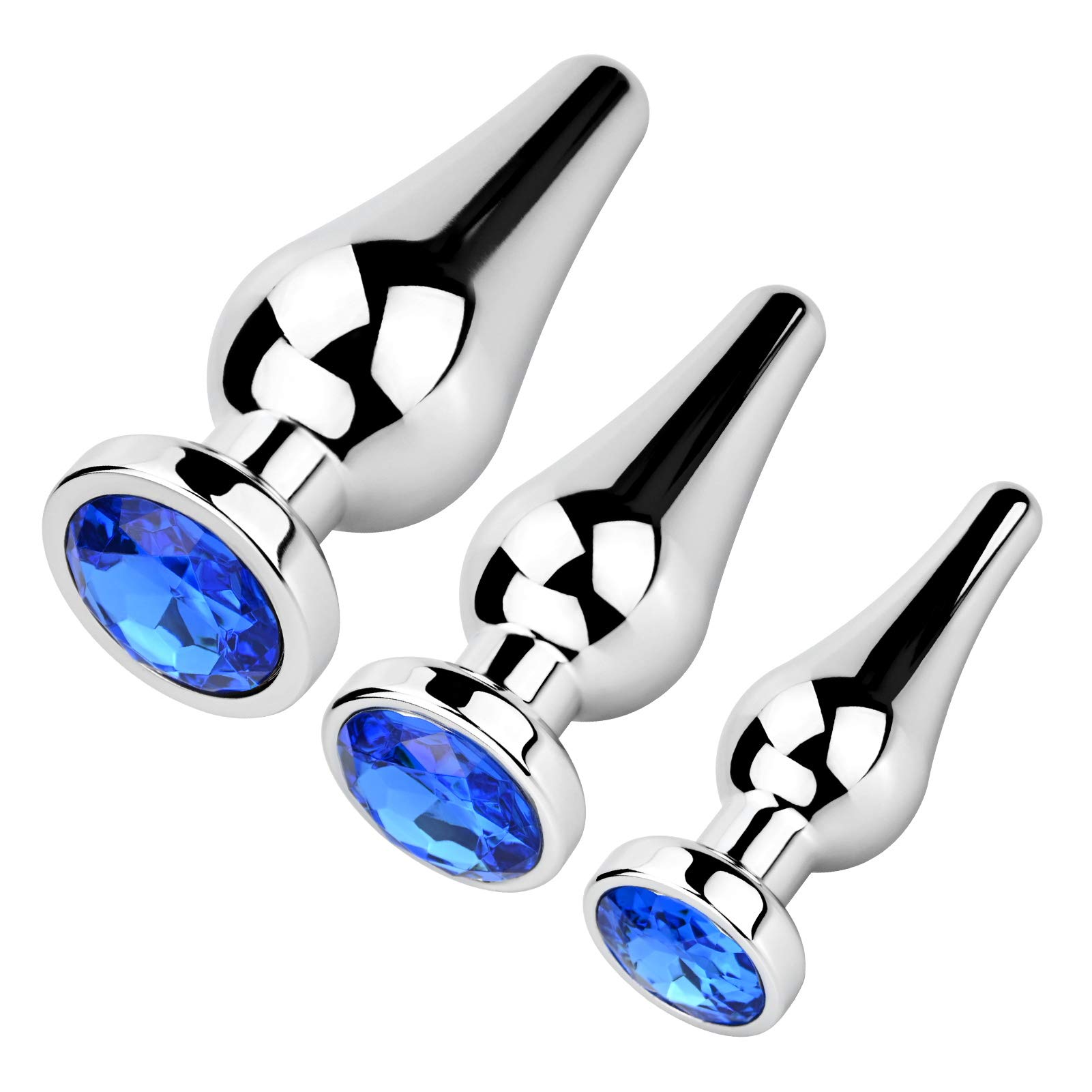 Roluck Juego de tapones anales con Stoss Set Pequeño, Mediano, Grande Buttplug Kit con Fantásticos colores Diamantes Fetisch (Azul, Juego de 3 piezas)