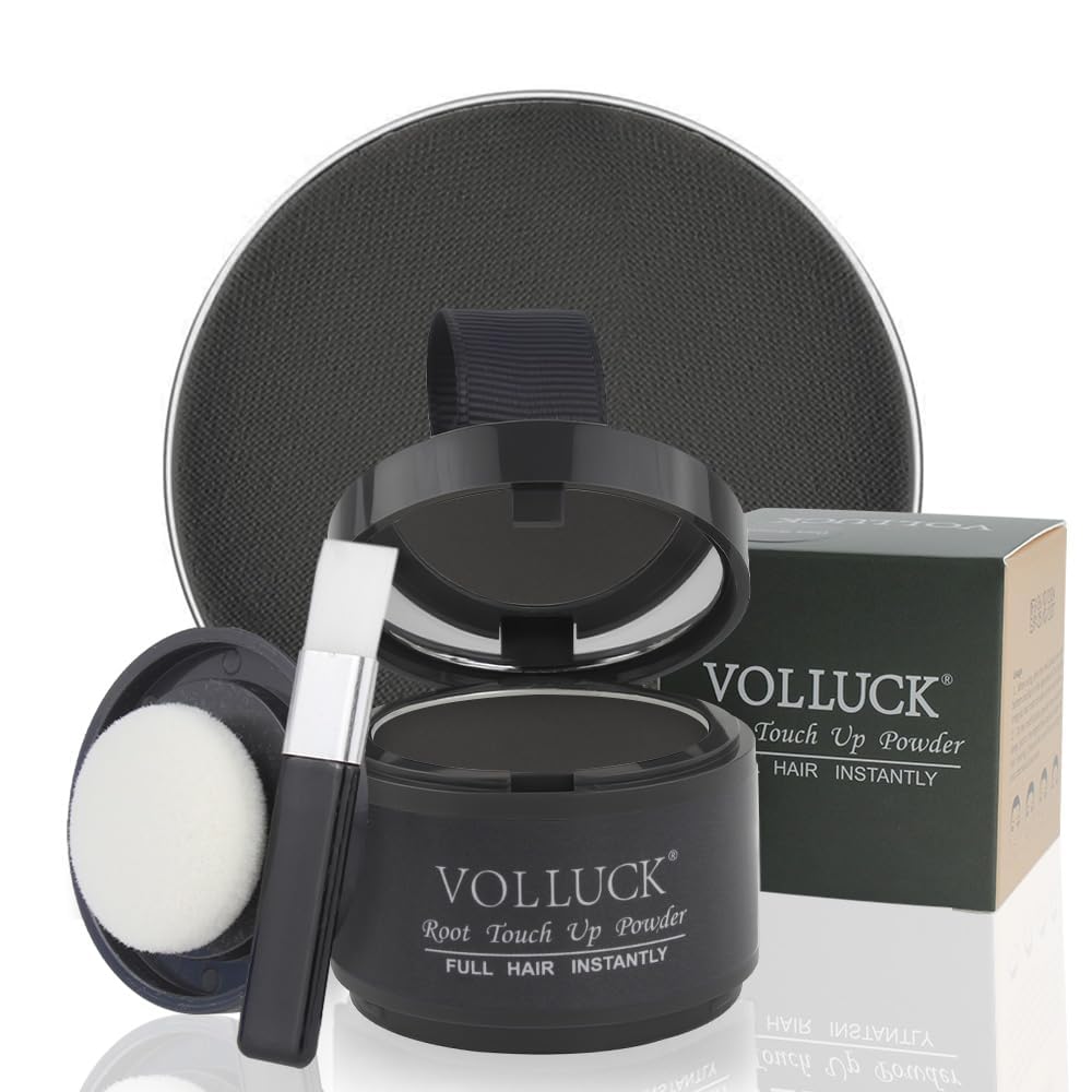 VOLLUCK Root Touch Up Hair Powder Root Cover Up Hairline Shadow Powder Stick, Root Touch Up Dark Brown for Thinning Hair for Women and Men, Bald Spots, Eyebrows, Beard Line, Black, Pack Of 1