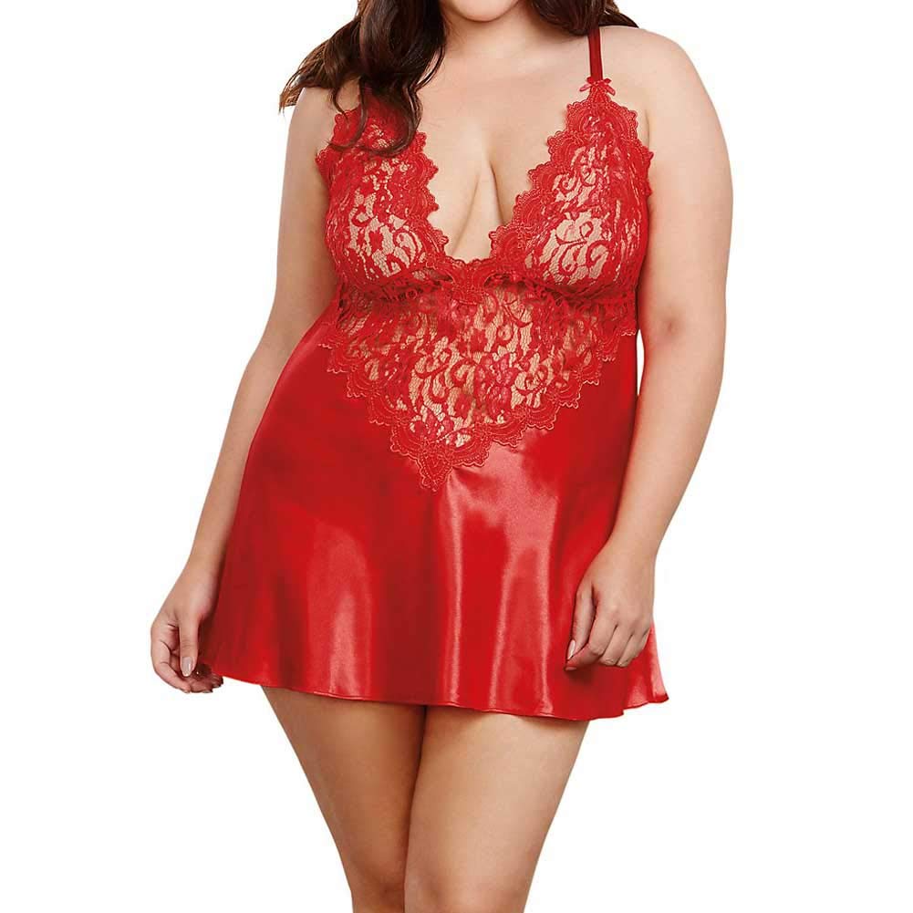 Dreamgirl Women's plus-size Plus-size Satin Charmeuse Chemise Set