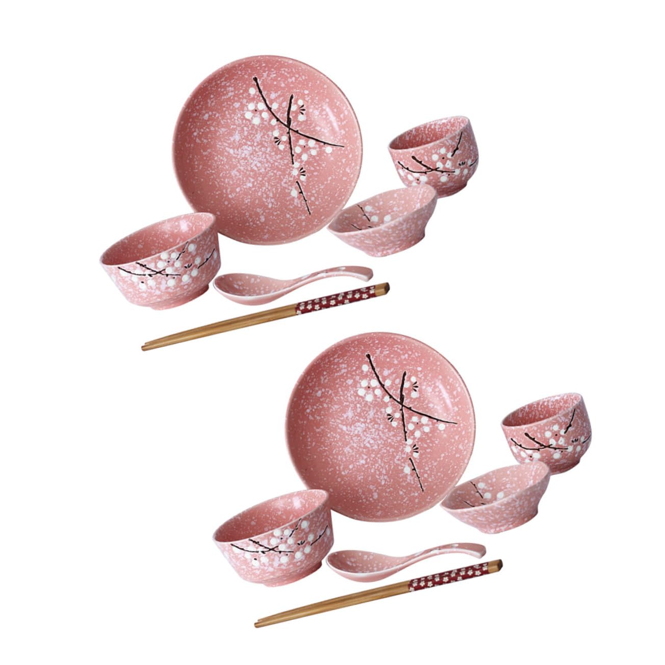 MAGICLULU Vajilla Japonesa Completo Rosa Cerámica Para Casa y Restaurante Incluye Cuencos Platos Vasos Cucharas y Palillos Superficie Lisa y Fácil Limpieza