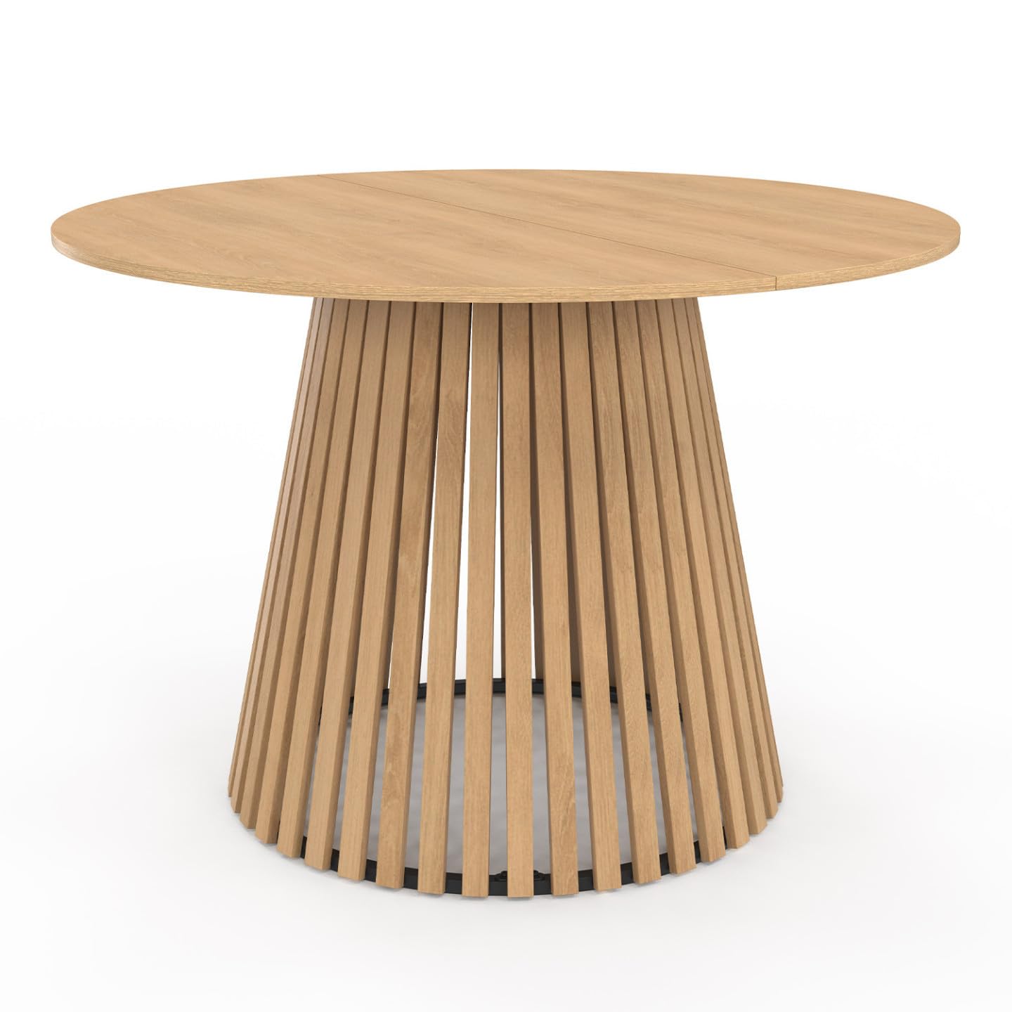 IDMarket - Tavolo da pranzo rotondo per 6 persone CARMEN con gambe a doghe in legno e piano in legno da 110 cm