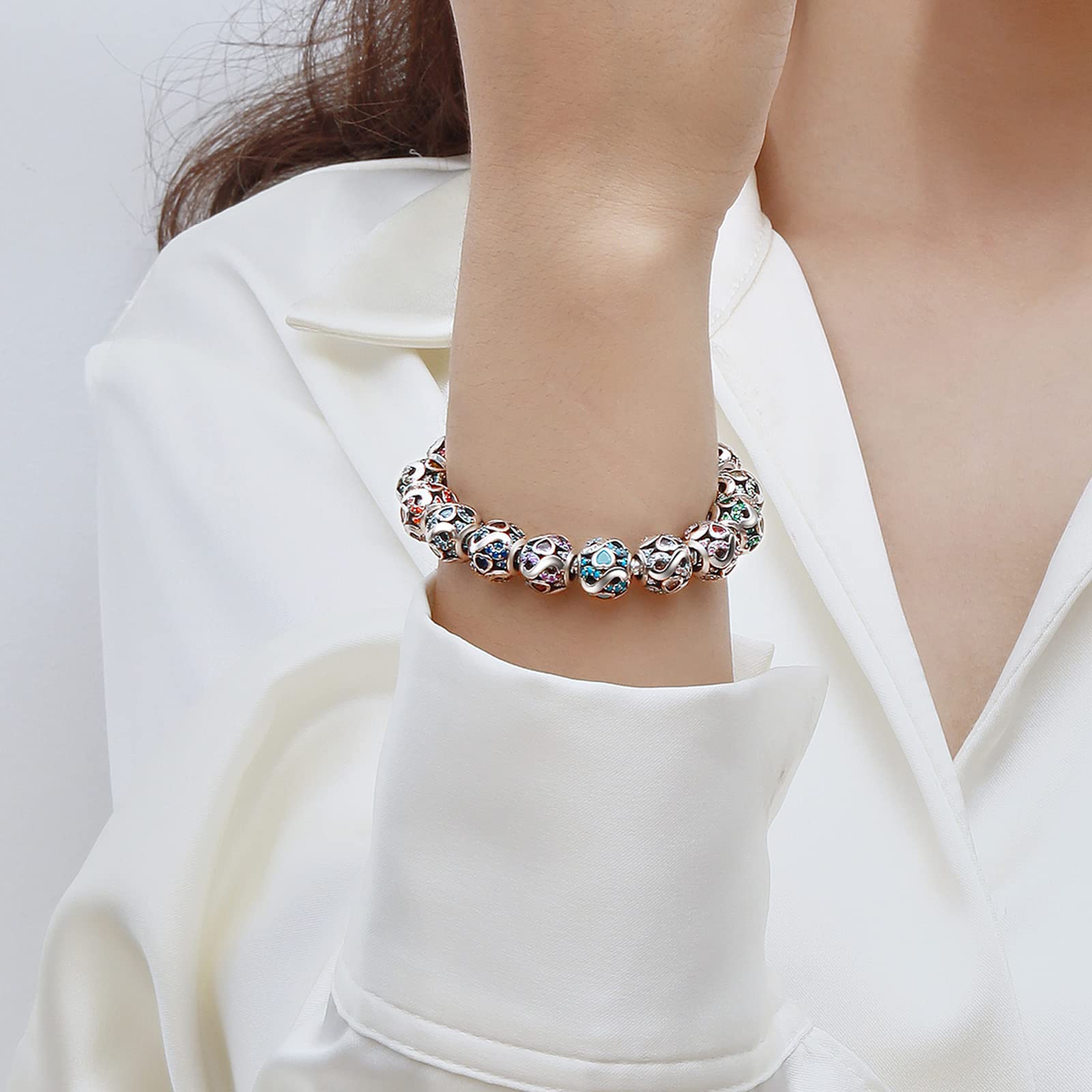 925 Sterling Silber Geburtsstein Charms Anhänger mit 5A Cubic Zirkonia Dangle Beads Charms,Openwork Perlen Liebesherz Anhänger für Pandora Europäische Charme Armband Schmuck