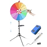 24 Inch Spinning Prize Wheel, Ajustable Height Spin Doodle Game Spinner, Storable Prize Wheel Spinner with Telescopic Stand, Wheel of Fortune Game, 14 Colors
