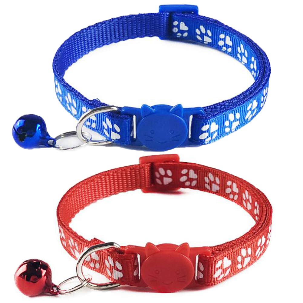 2x Safety Cat Collars Quick Release with Bell,Adjustable 20-32cm Suitable for all Domestic Cats (Blue/Red)