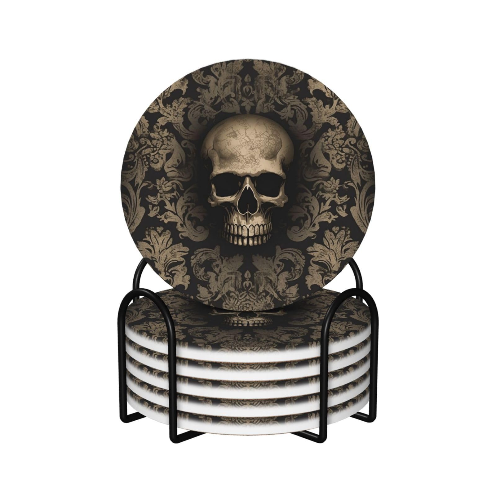 Dessous de verre céramique lot de 6 tête de mort pour sublimer vos soirées et apéritifs