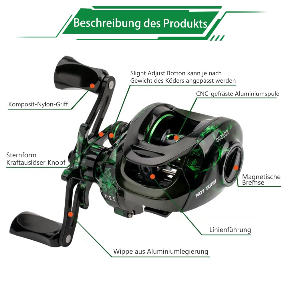 Angeln Baitcasting-Rolle,Magnetisches Bremssystem für das Angeln in Salzwasser und Süßwasser, Baitcaster Angelrollen Mit 18+1BB Edelstahl Kugellagern