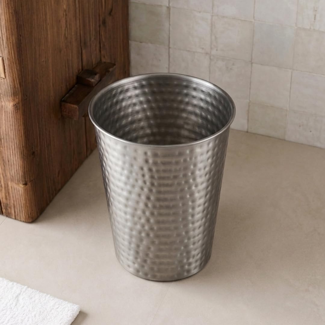 Pewter Hand Hammered Wastebasket - Monarch Abode -9