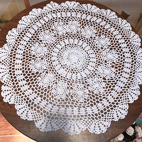 Damanni White Cotton Handmade Crochet Lace Tablecloth Doilies Table Overlay,Round,23 Inch,2PCS