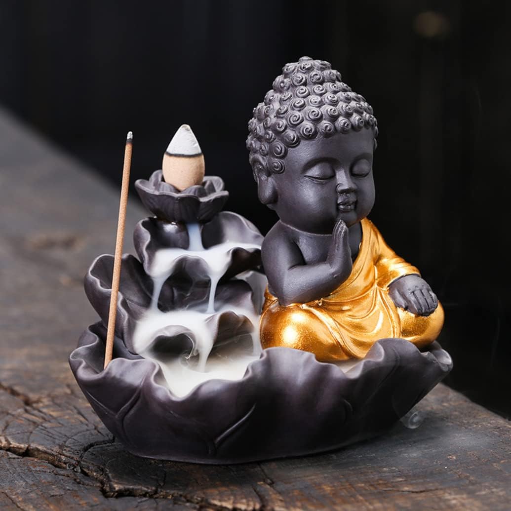 Creativity Lotus Backflow Incense Burner Smoke Waterfall Buddha Incense Aromatherapy Stick Holder Craft for Yoga Room/Office/Home Decor (B)