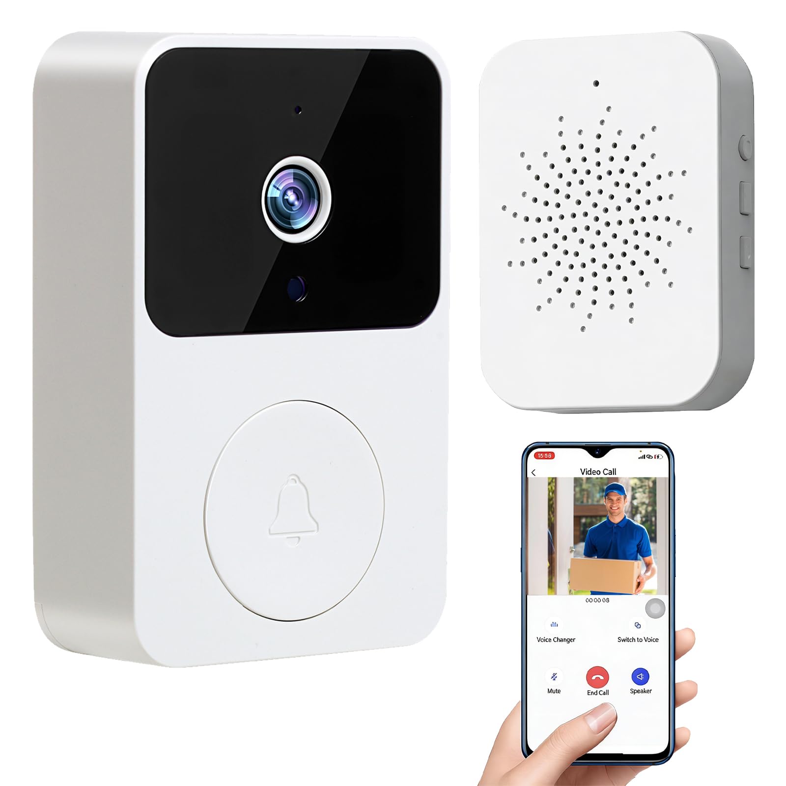 FunceTends 1080p Wireless Wi-Fi Video Doorbell Camera, New Battery Video Doorbell, 2.4g Wi-Fi, Night Vision, 2-Way Audio, No-Drill Video Doorbell for Houses Apartments Office