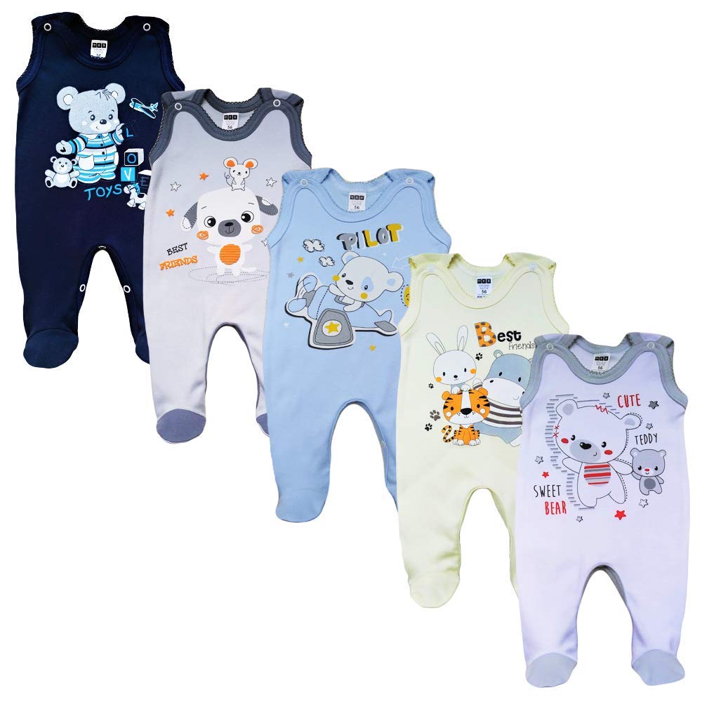 MEA BABY Pelele de bebé unisex con estampado 100% algodón en paquete de 5 unidades para bebé para niñas, Para niños 2, 9 mes