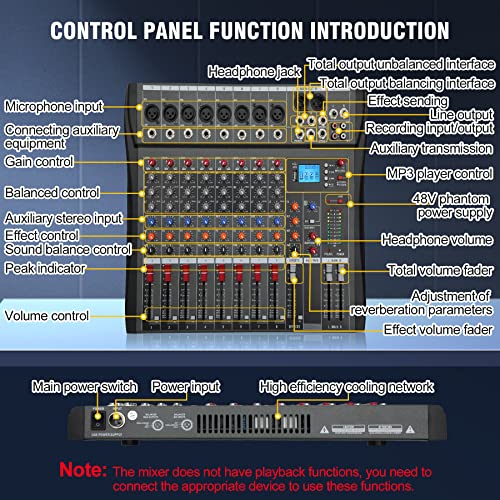 8-Channel Wireless Audio Mixer,Professional Dj Equipment, Console With Bluetooth Usb, Dj Mixer With Effects, Sound Board With 48V Power, Rca Input/Output For Professional And Beginners (8-Channel) #TOP5