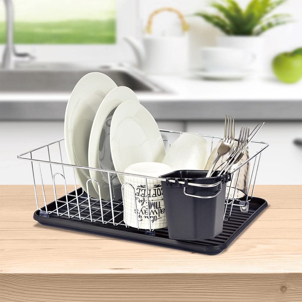 Danube HomeAtticus Dish Rack Chrome Metal Iron/Pp | Modern Houseware Dish Rack | L 32 X W 36.2 X H 12 Cm - Chrome