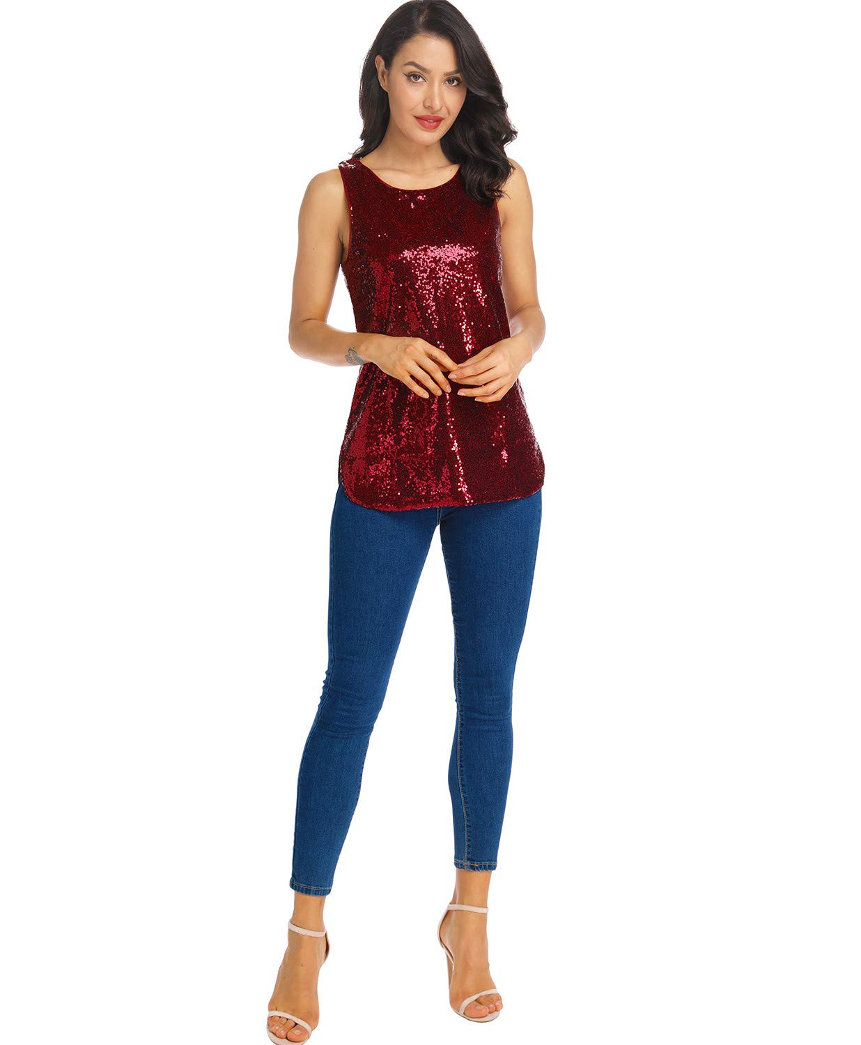 Camiseta sin mangas con lentejuelas brillantes para mujer