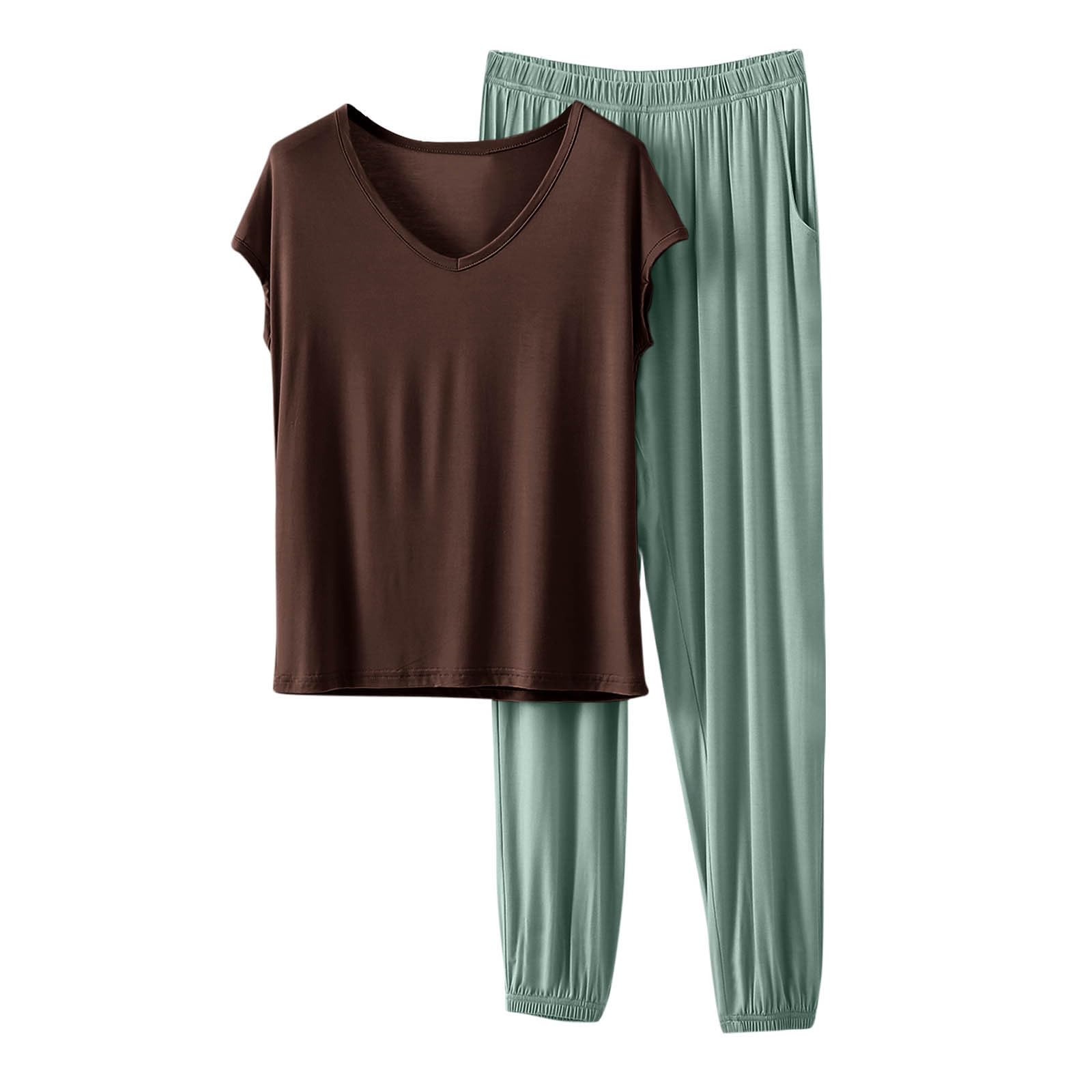 HGps8w Women's Modal Soft Summer Pajamas Sets, Loose V Neck Short Sleeve Top Joggers Pants Matching 2 Piece Lounge Outfits