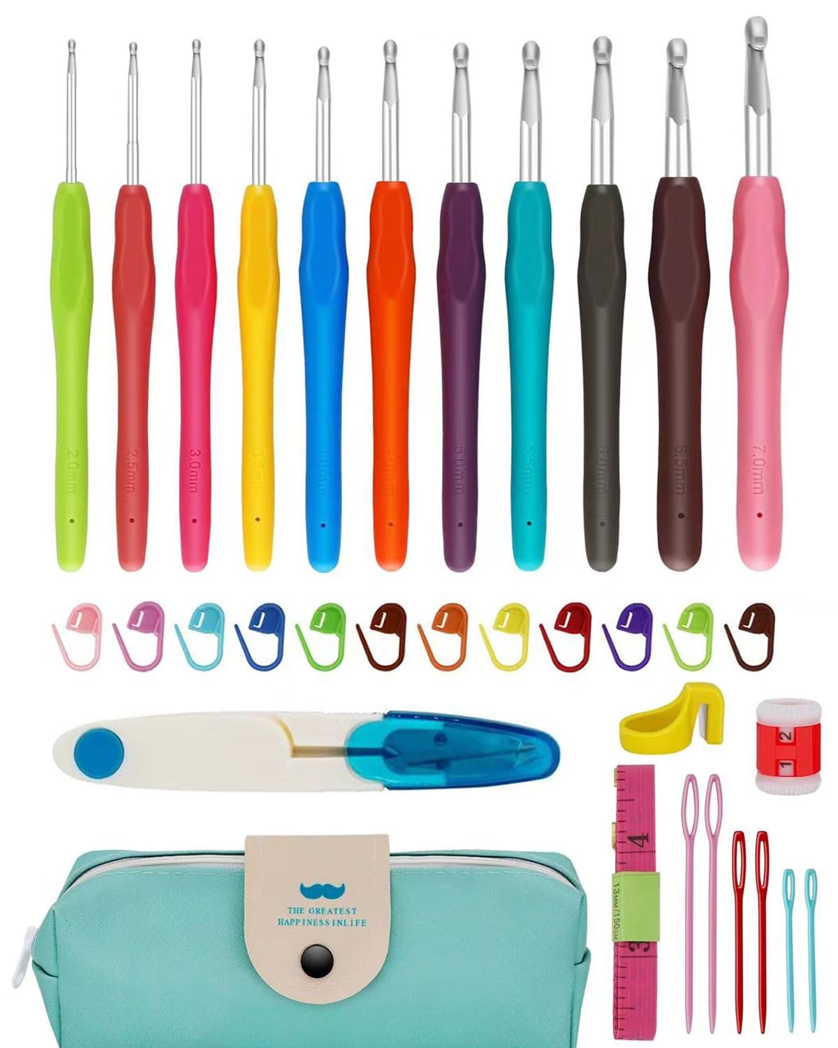 Crochet Kit, Crochet Hook, Crochet Needles, 32 Pcs Full Size Crochet Needles Set, Knitting Kit with Ergonomic Handles, Crochet Needle Kits for Beginners Adults, Embroidery Needle with Case