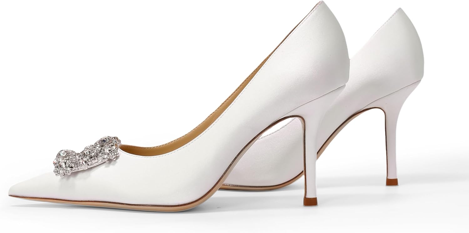 Women's Pumps Wedding Heels for Bride Stiletto Rhinestone Genuine Leather Wedding Shoes for Women - Image 6