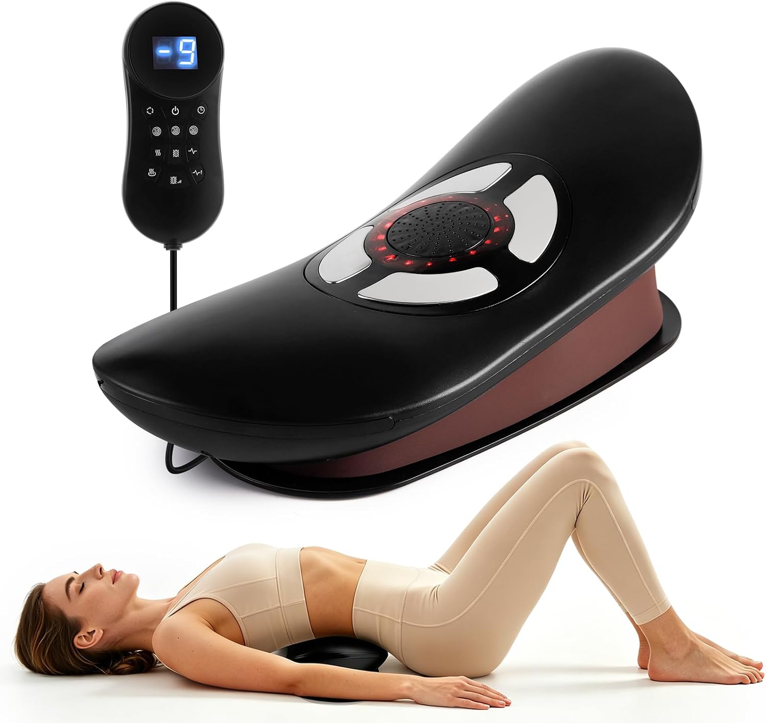 Electric Lumbar Traction Device, Back Stretcher for Lower Back, 3 Heating Levels and Vibration Lumbar Traction Massager