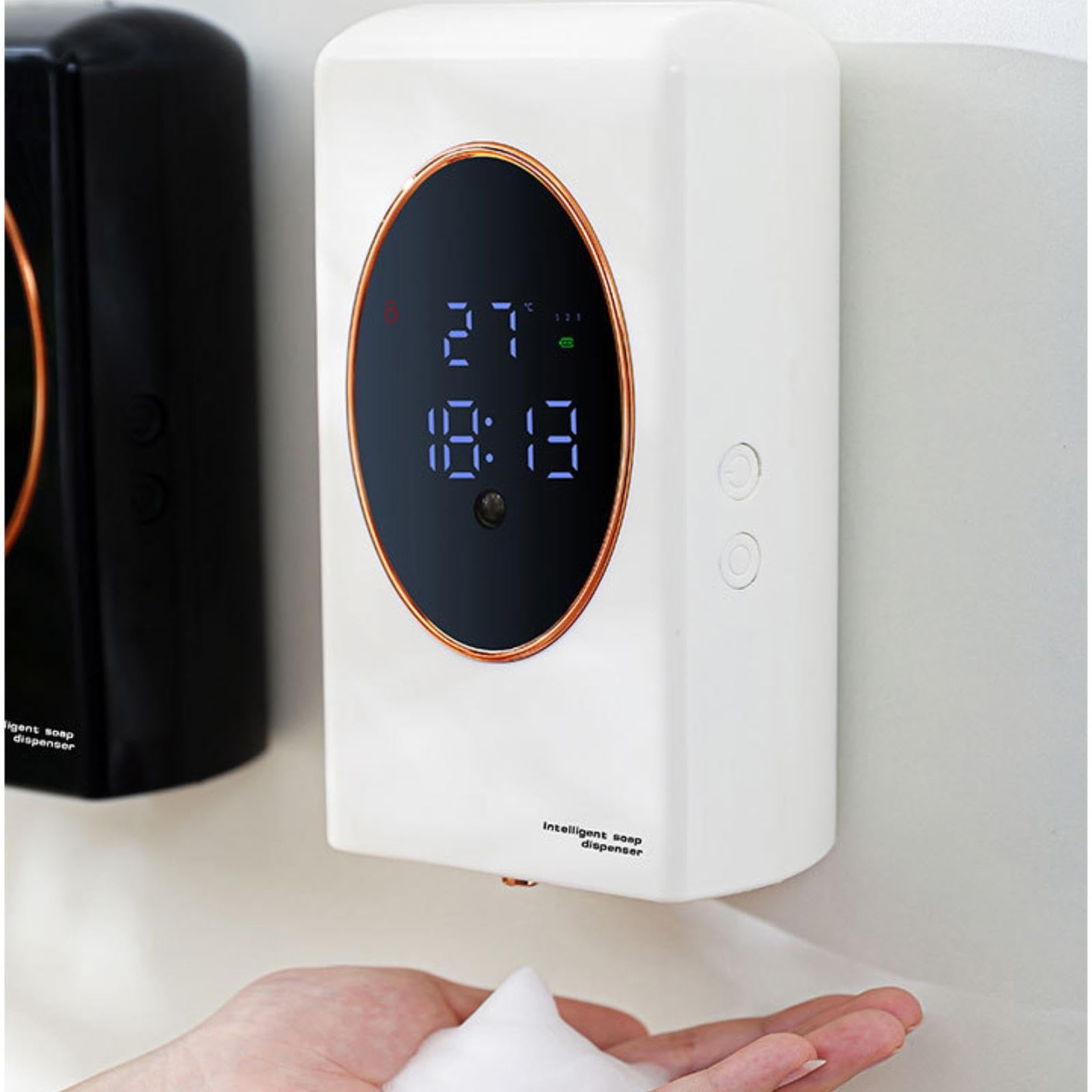 Dispensador Automático de Jabón con de Espuma Ajustable Montado en Pared Y Depósito Grande Inteligente Y Función Impermeable Adecuado P, Negro, Individual