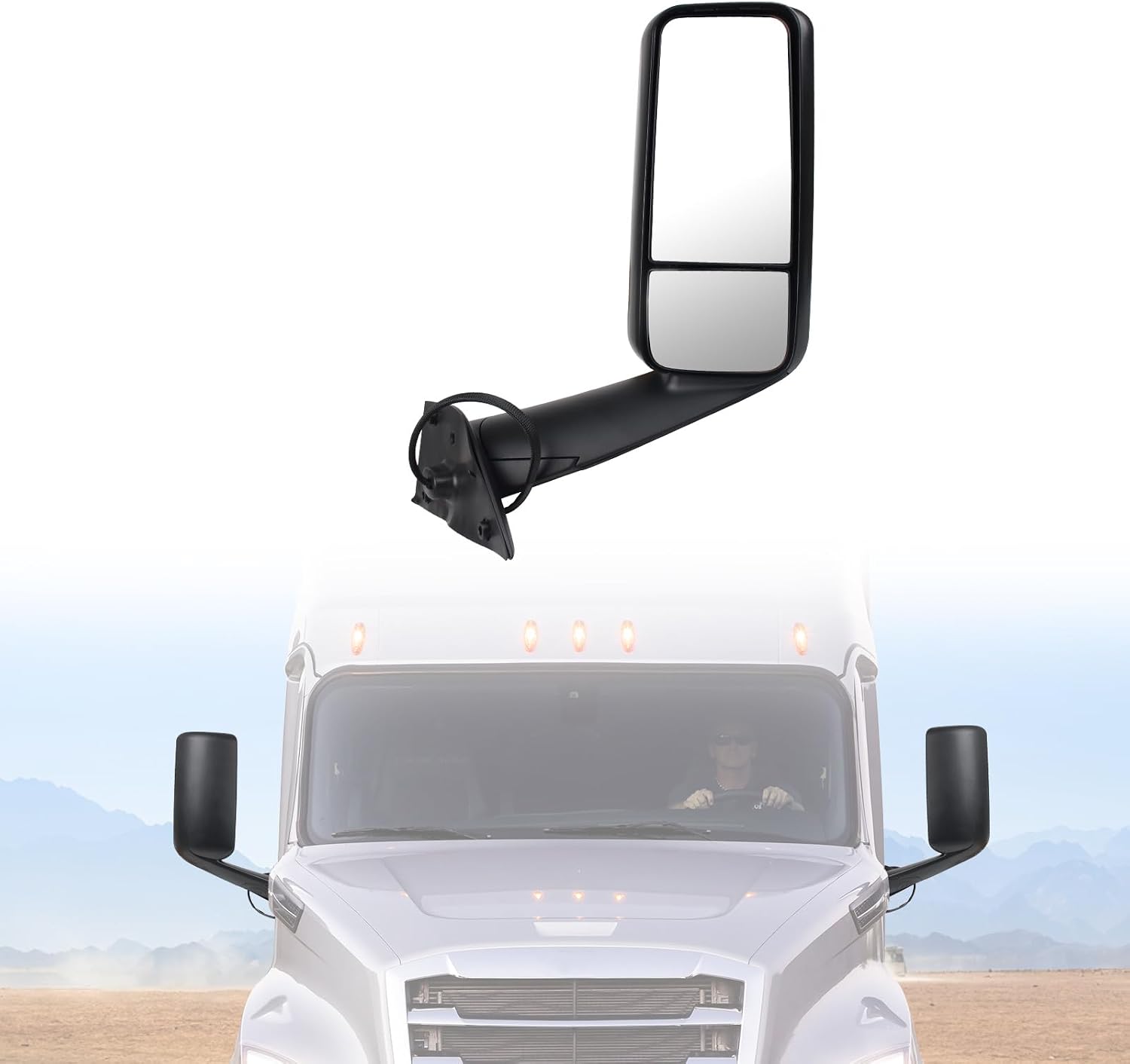 Door Mirror with Arm Replacement for 2018-2024 Freightliner Cascadia,Semi Trucks Freightliner Cascadia Accessories,Motorized with Heater,Black,Passenger/Right Side